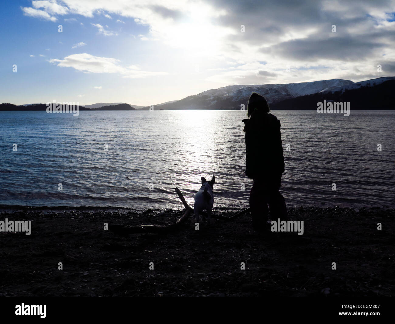 Sunset dusk at Sallochy Bay Loch Lomond Scotland Stock Photo