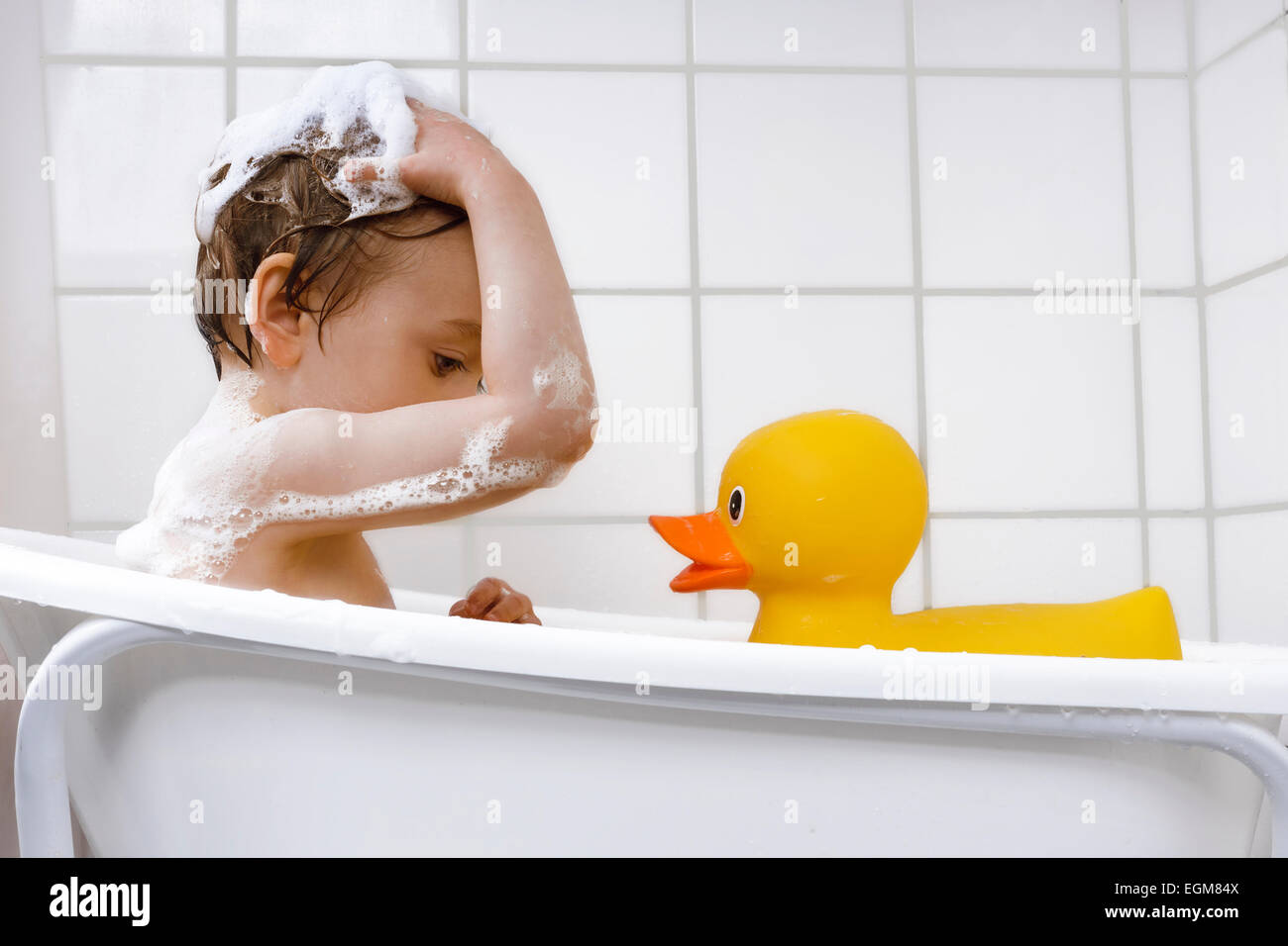 happy toddler taking a bath Stock Photo Alamy