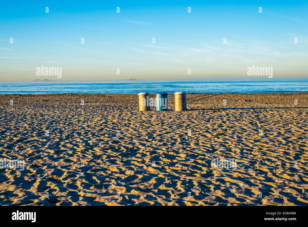 Three trash cans on Coronado Central Beach. Coronado, California