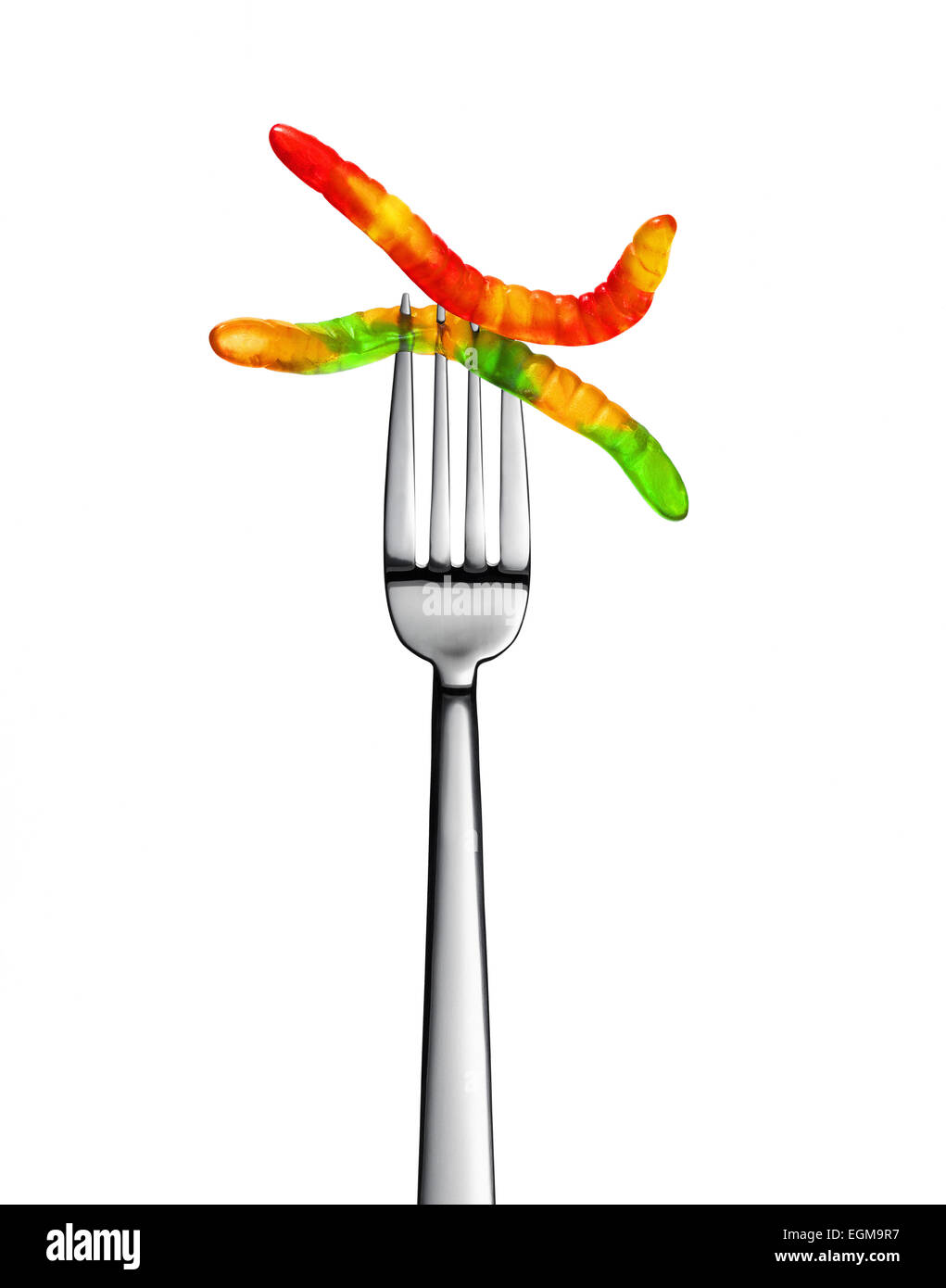 Gummy Worms on Fork Stock Photo