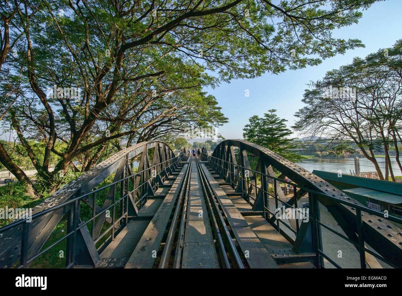 The famed Death Railway Bridge over the River Kwai, Kanchanaburi, Thailand Stock Photo