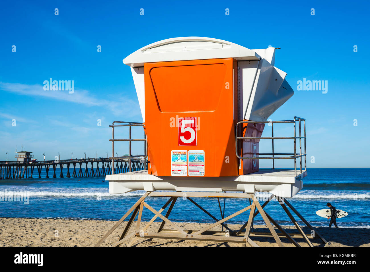 Orangecolored lifeguard tower no. 5 on Imperial Beach, California