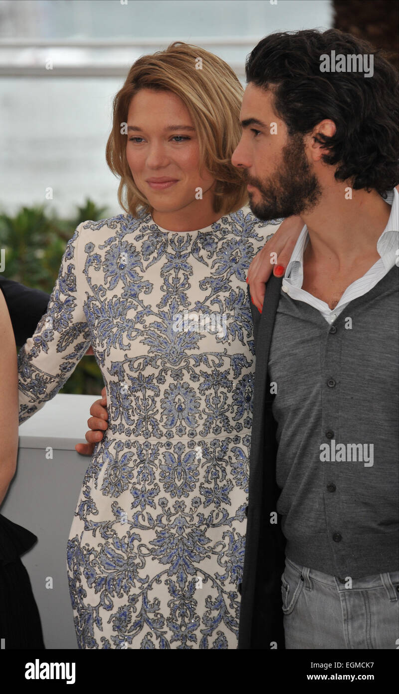 CANNES, FRANCE - MAY 18, 2013: Lea Seydoux & Tahar Rahim at the photocall for their movie 'Grand Central' in competition at the 66th Festival de Cannes. Stock Photo