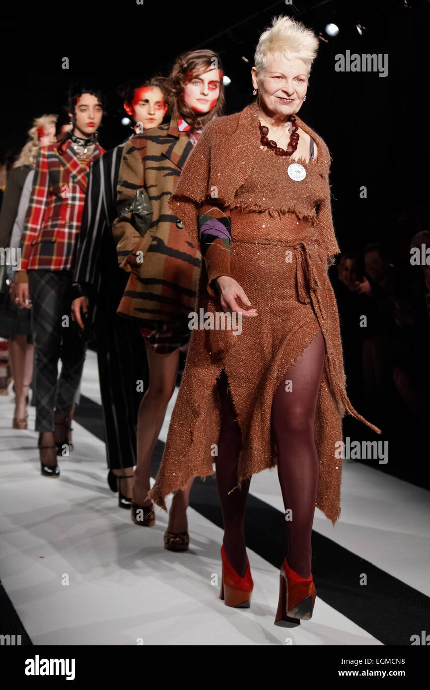 Vivienne Westwood closing her London Fashion Week catwalk for A/W'15 Stock Photo