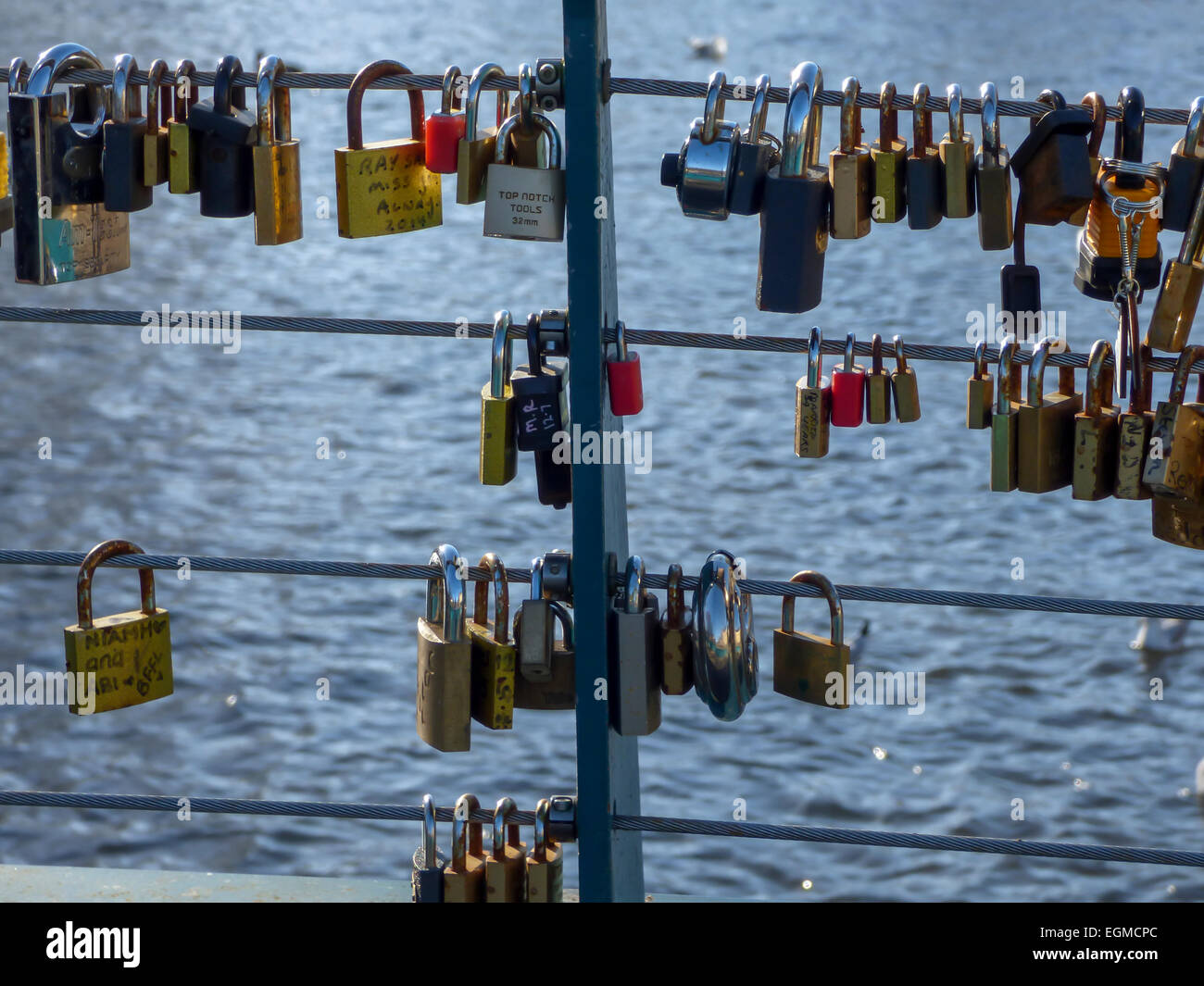 Love locks on a bridge in bakewell hires stock photography and images