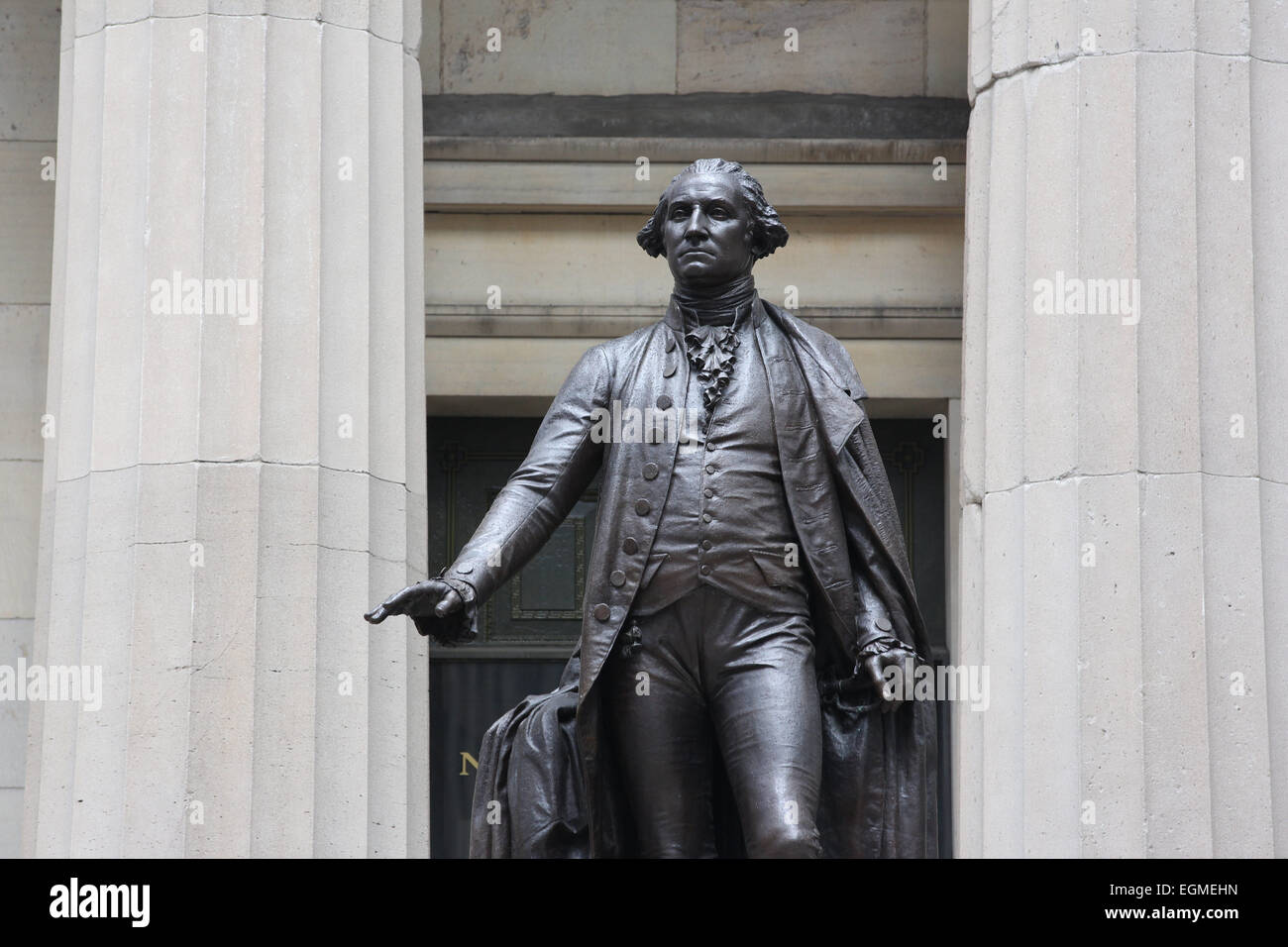 The Bronze statue of George Washington on the front steps of Federal ...