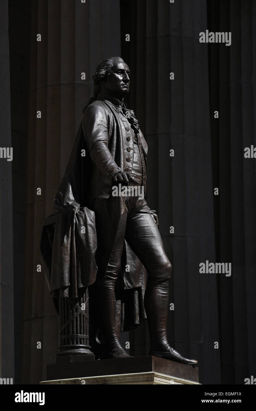 The Bronze statue of George Washington on the front steps of Federal ...