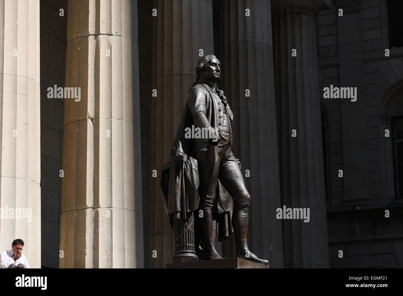 The Bronze statue of George Washington on the front steps of Federal ...