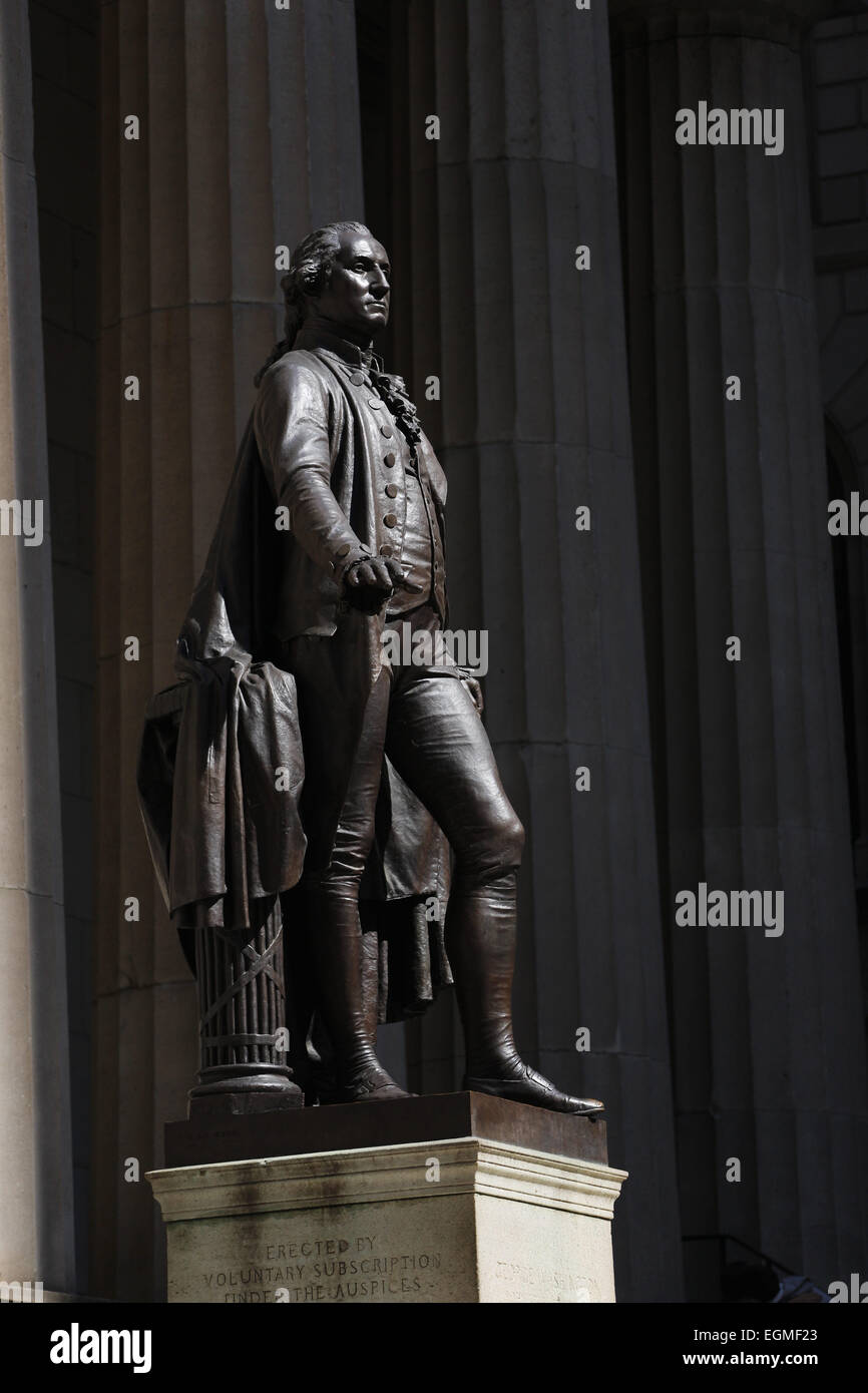 The Bronze statue of George Washington on the front steps of Federal ...