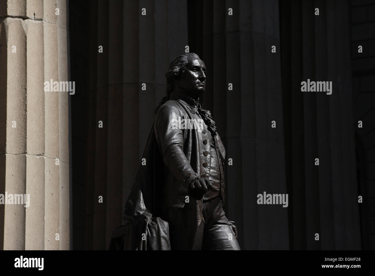 The Bronze statue of George Washington on the front steps of Federal ...