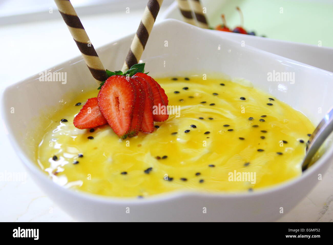 Passion fruit dessert Stock Photo Alamy