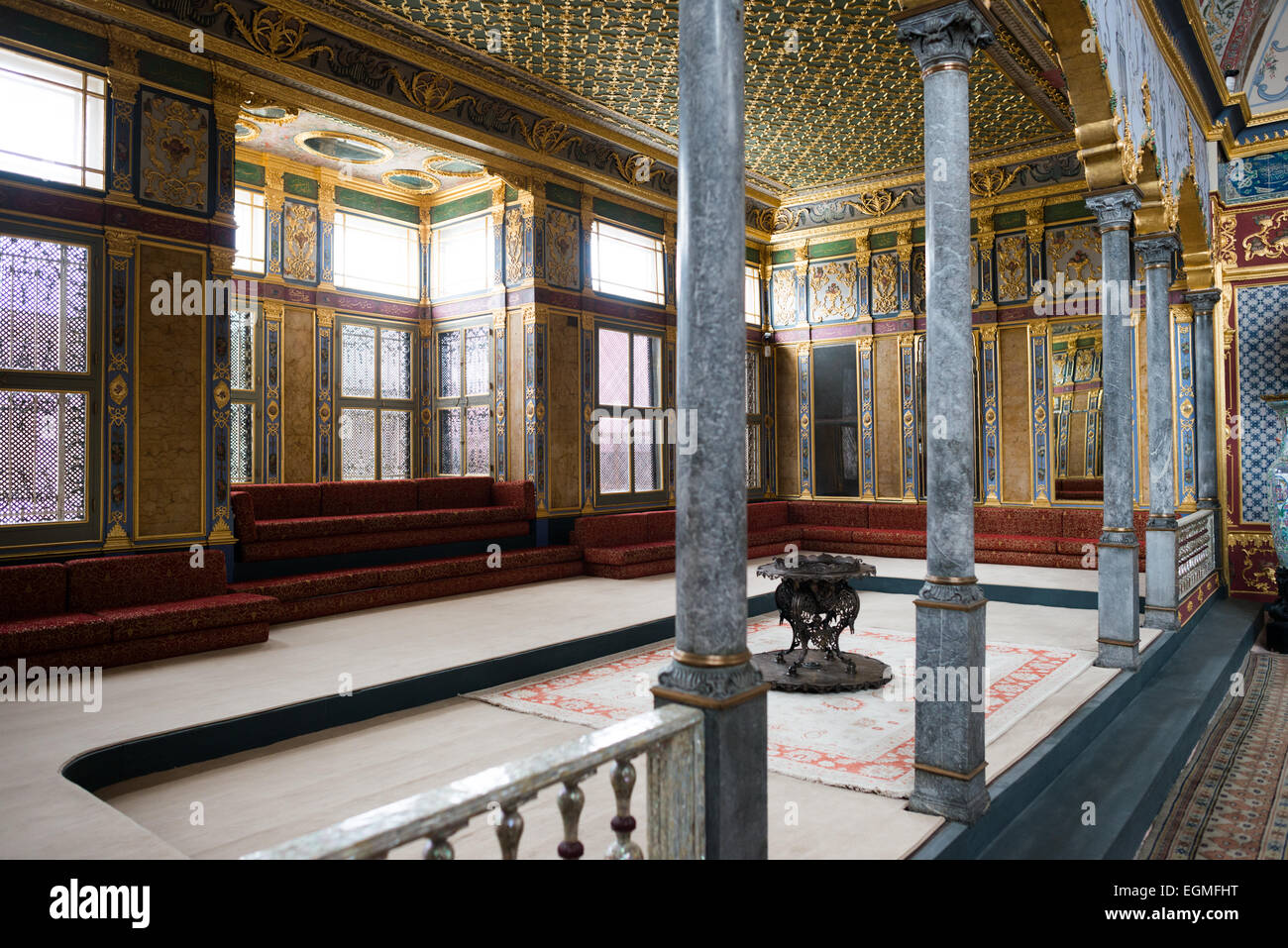 The ornately decorated Imperial Throne Room in the Harem of Topkapi