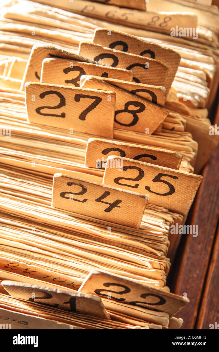Archive file folders in drawer closeup toning Stock Photo