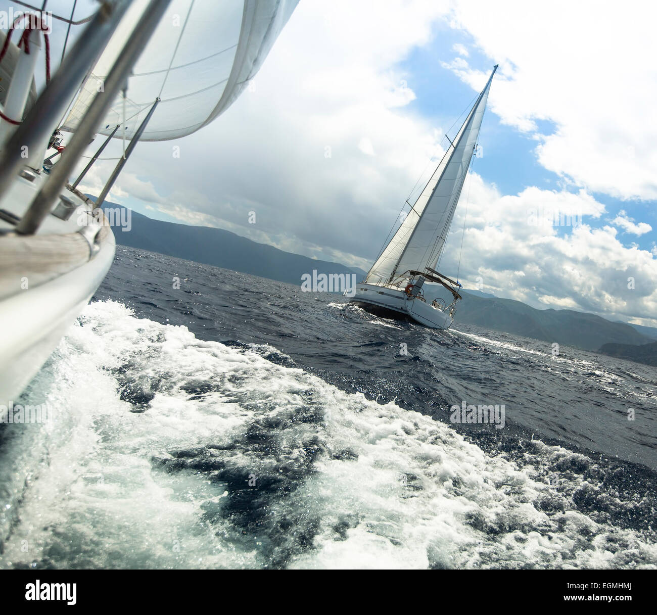 Yacht race in stormy weather. Sailing regatta. Stock Photo