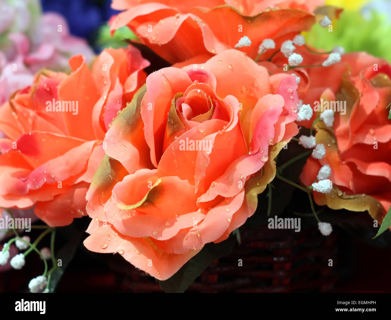 Colorful of decoration artificial flower Stock Photo