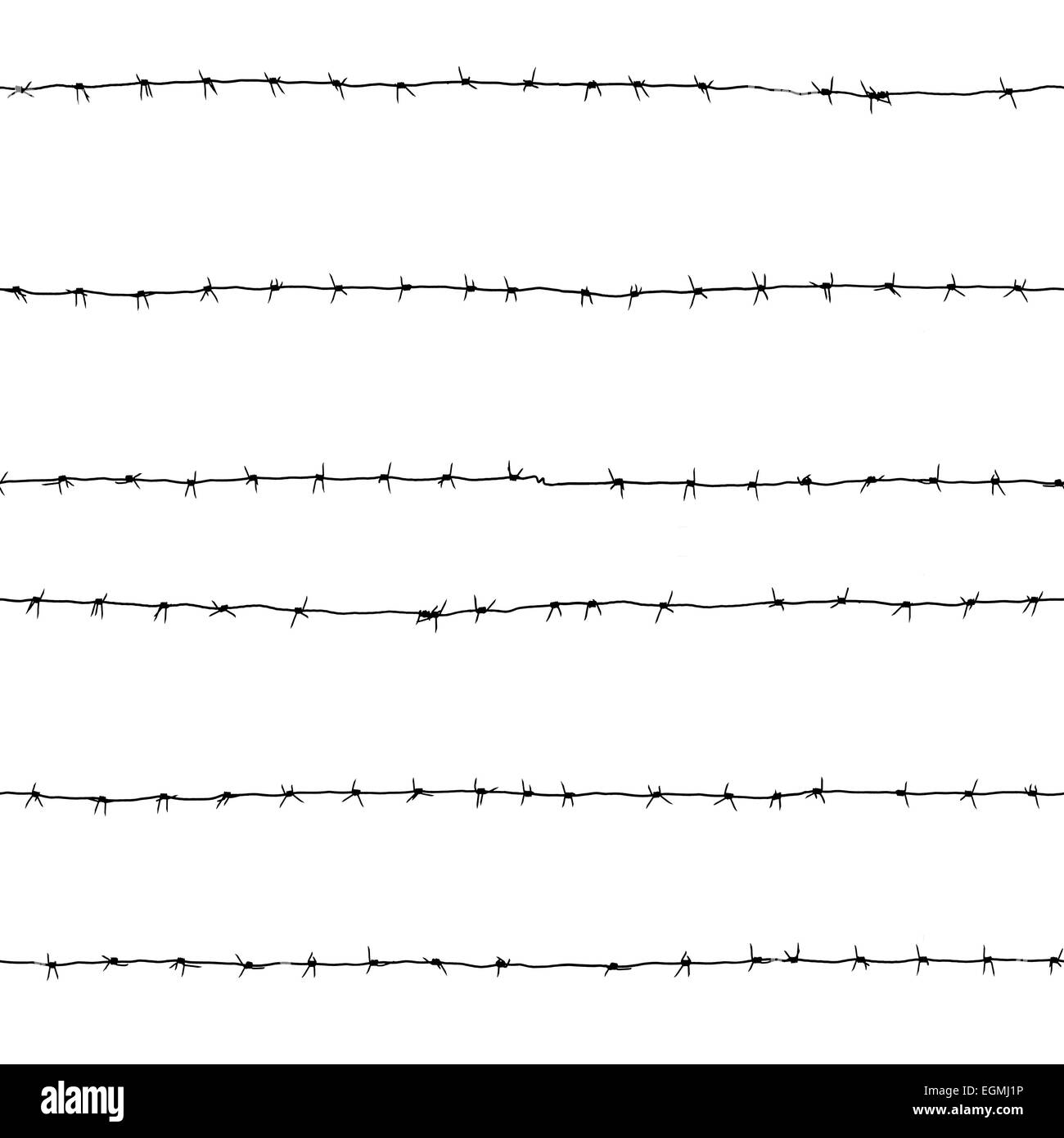 Seamless texture of black barbed wire silhouette isolated on white background Stock Photo