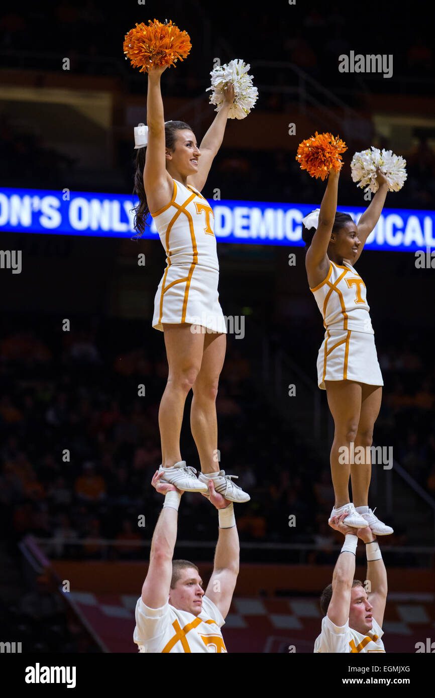 February 26, 2015: Tennessee Volunteers cheerleaders during the NCAA basketball game between the University of Tennessee Volunteers and the Vanderbilt University Commodores at Thompson Boling Arena in Knoxville TN Stock Photo