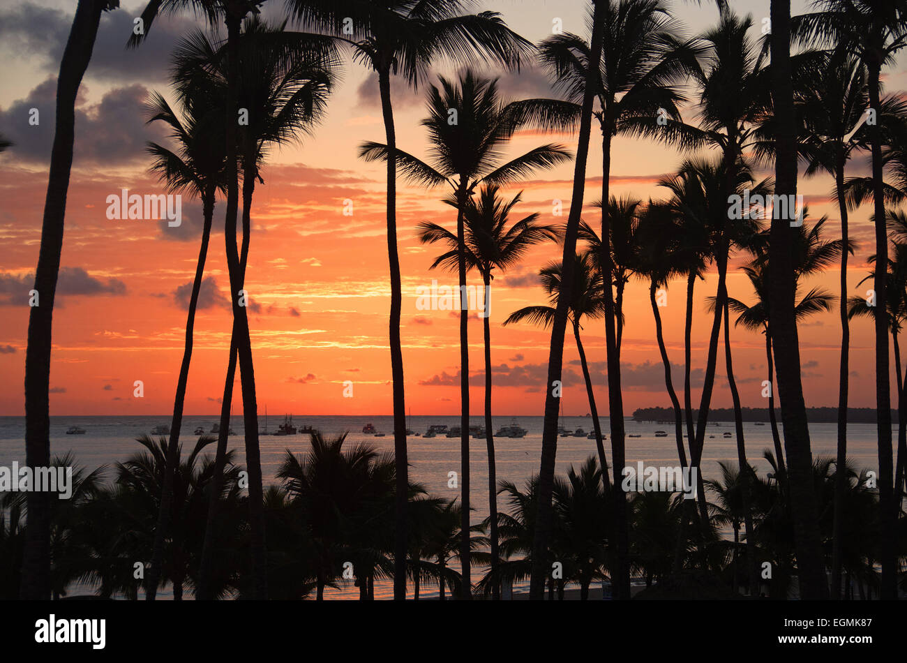 DOMINICAN REPUBLIC. The dawn sky just before sunrise, as seen from Punta Cana beach on the Atlantic coast. 2015. Stock Photo