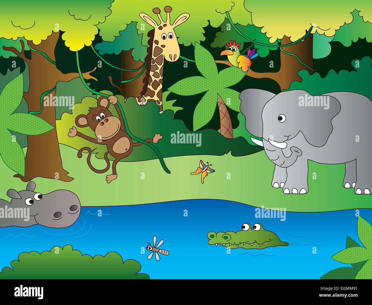 illustration of funny jungle with happy animals Stock Photo - Alamy illustration of funny jungle with happy animals Stock Photo - Alamy