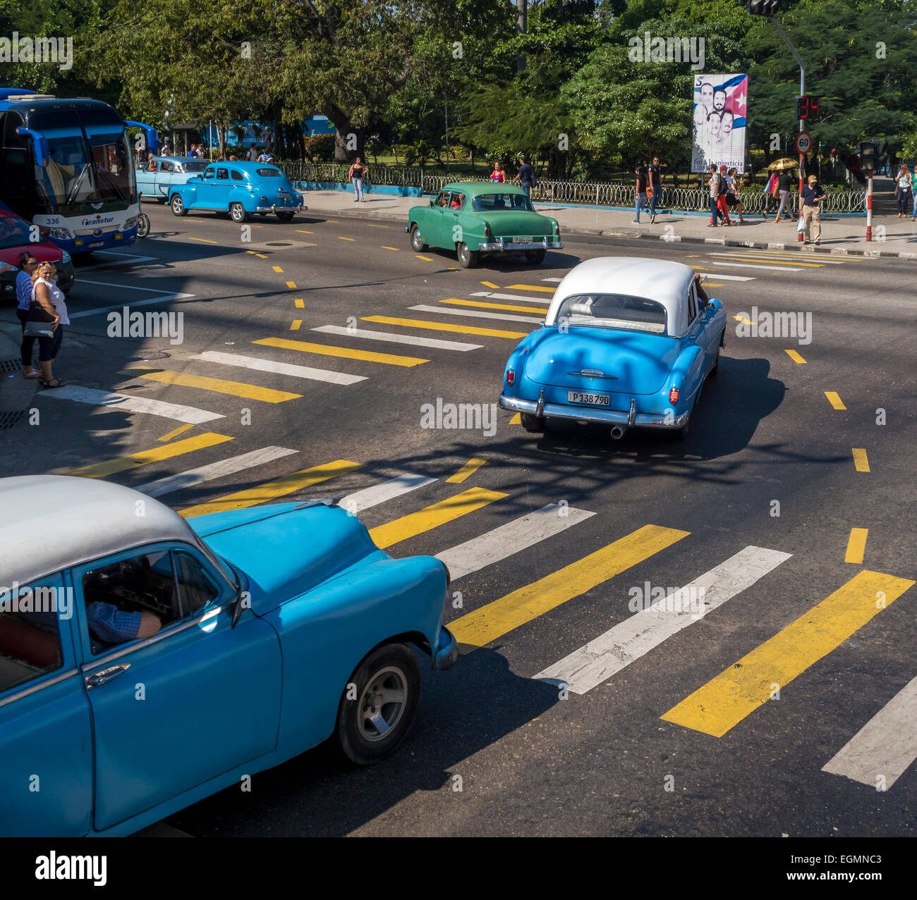 Classic 1950's America cars, often used as taxis on the streets in Havana, Cuba. Stock Photo