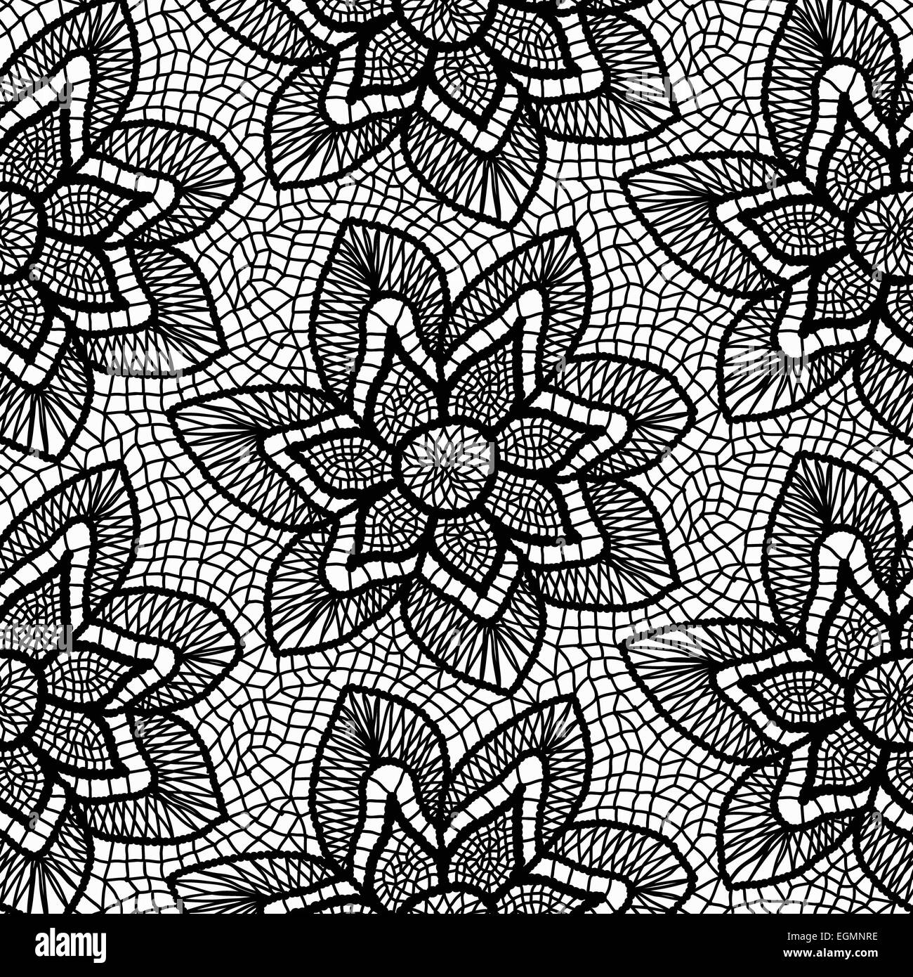 Black knitted lace pattern with flowers Stock Photo