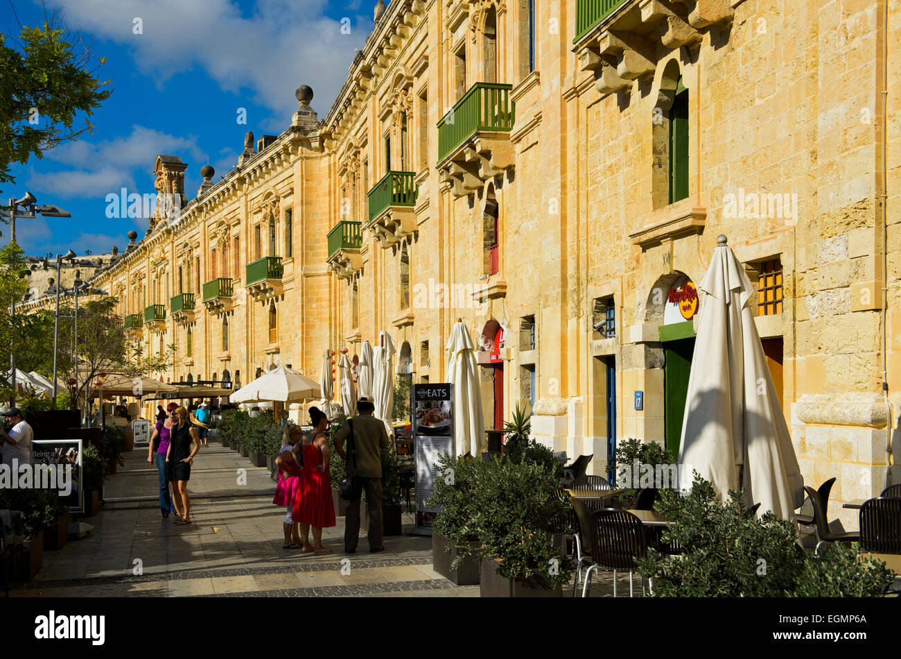 Restored historic warehouse buildings in the Valletta Waterfront, Valletta, Malta Stock Photo
