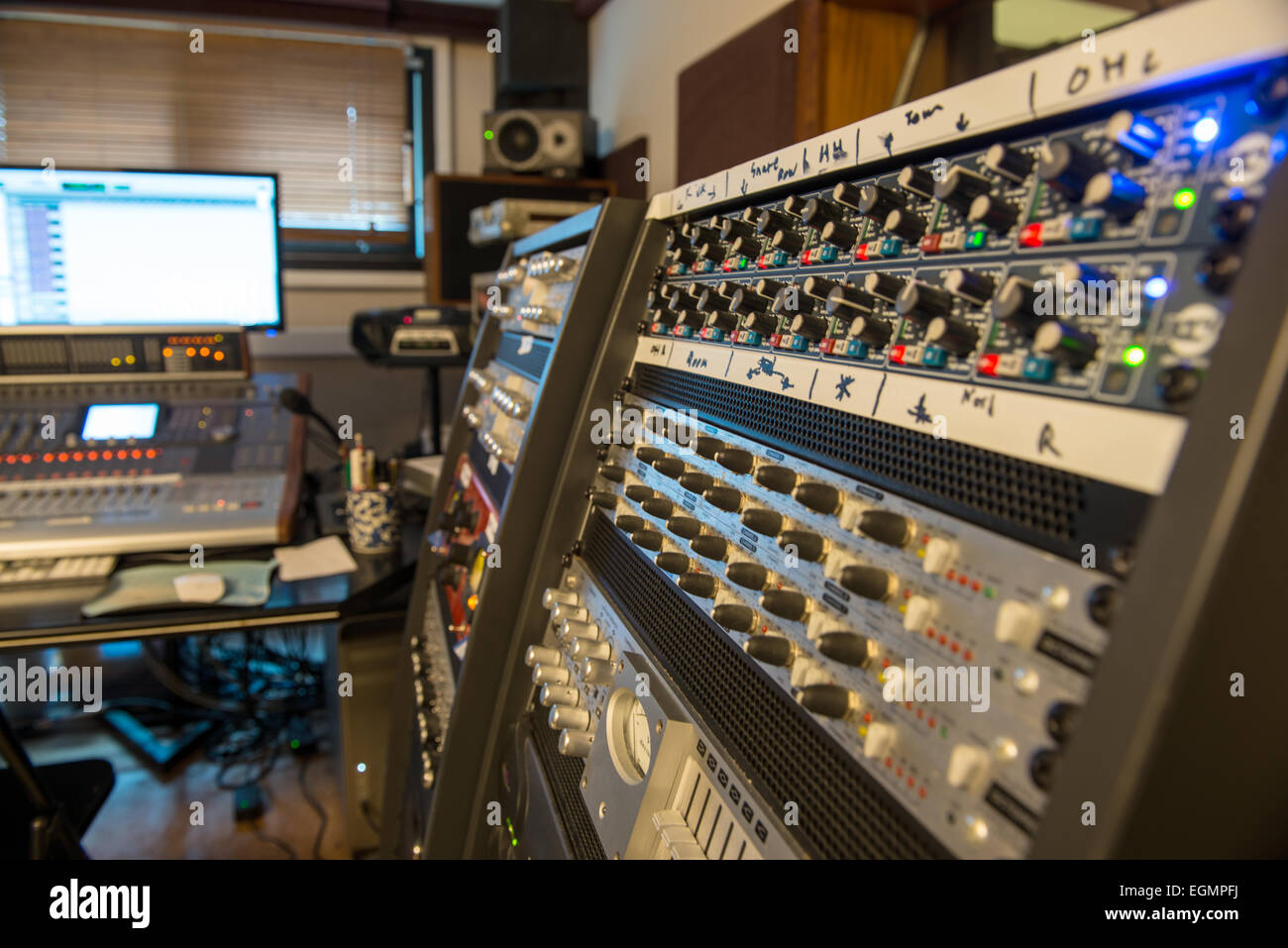 several mixing consoles in a recording studio Stock Photo - Alamy