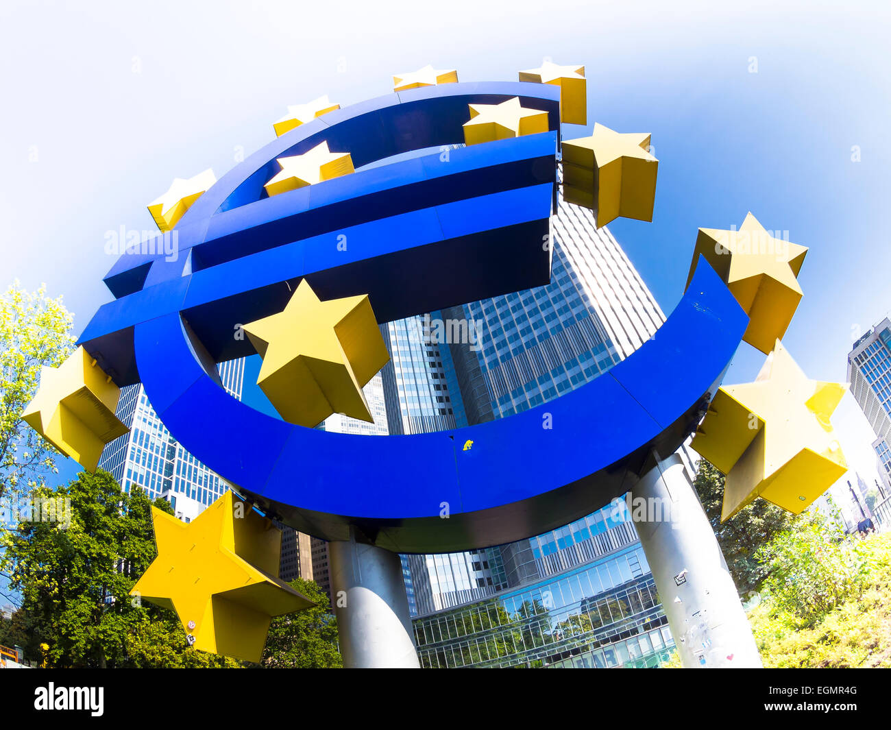 EURO sign of the ECB, European Central Bank, Frankfurt am Main, Hesse, Germany Stock Photo