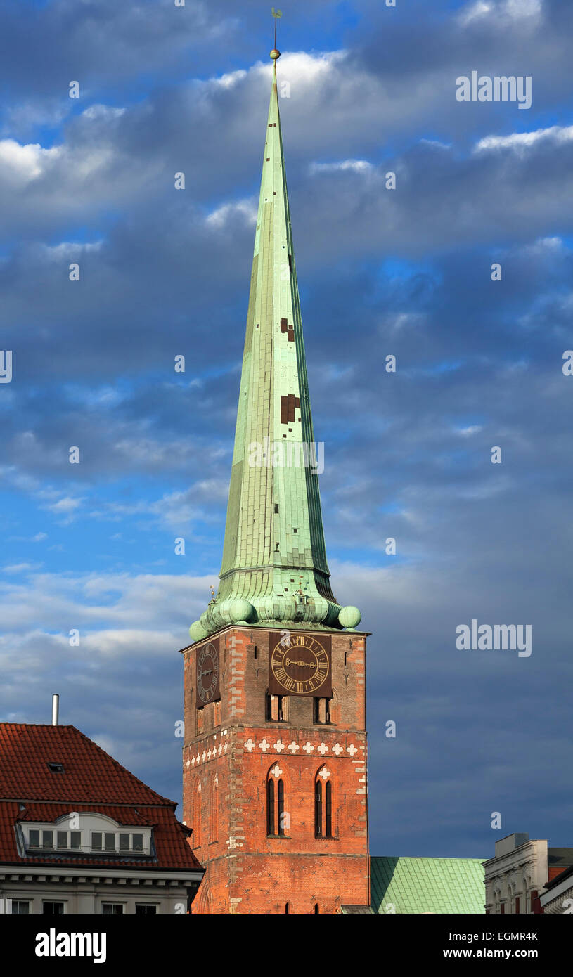 Tower of St. Jacob's Church, late Romanesque, 13th century., Lübeck, Schleswig-Holstein, Germany Stock Photo