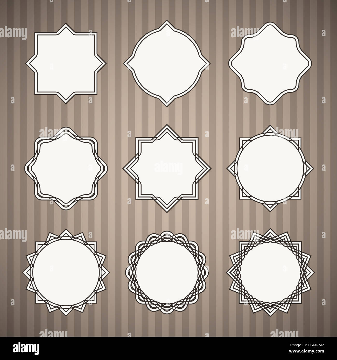 Set of Black Thin Line Vintage Frames with White Backing on Grey ...