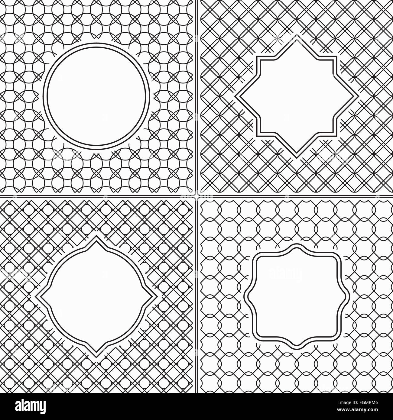 Set of Thin Line Vintage Frames on Black and White Abstract Geometric