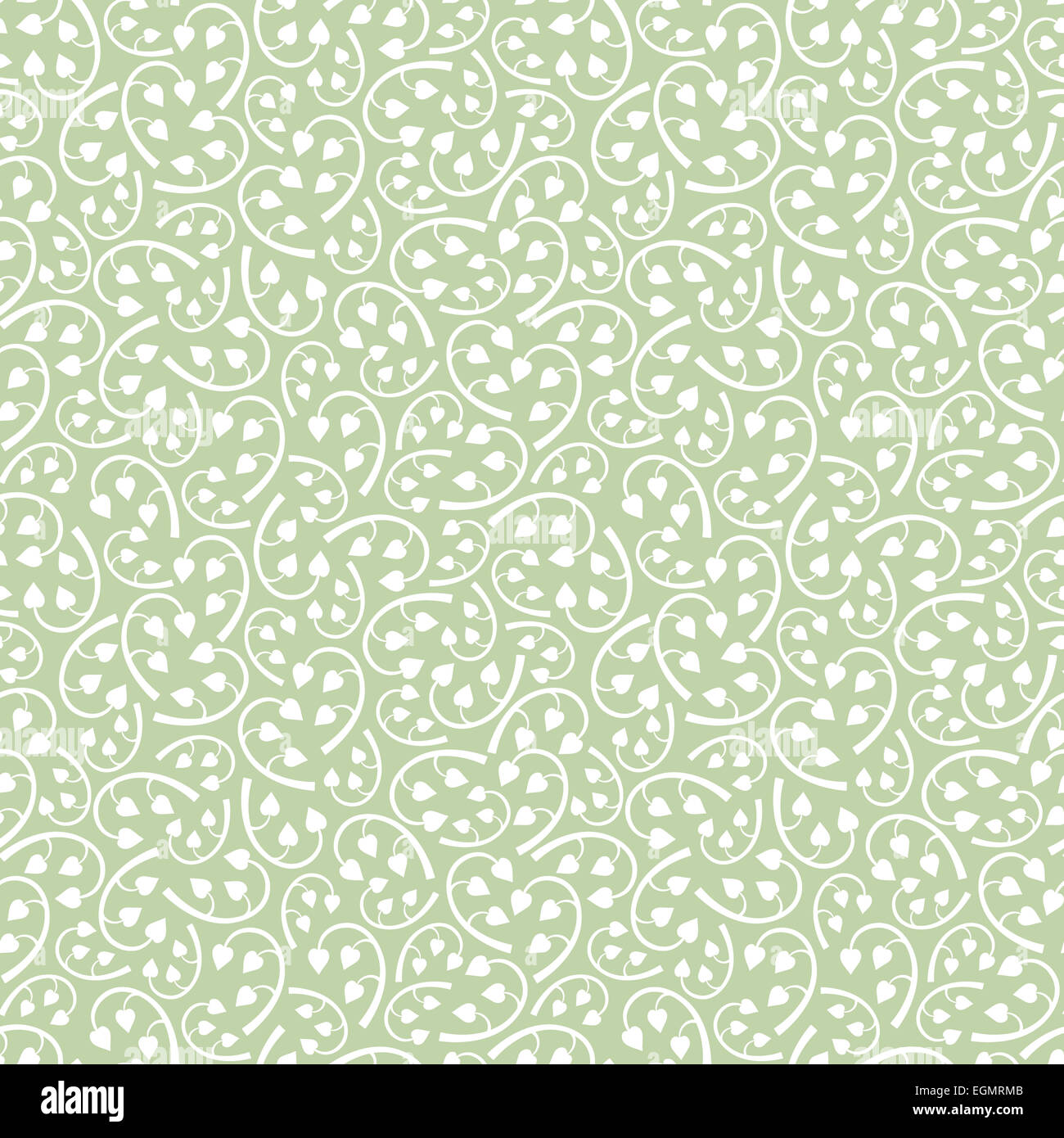 Vintage Detailed Floral Seamless Pattern Background from White Leaves and Branches on Hemlock Green Background, Boho Style, Present in Swatch Panel Stock Photo