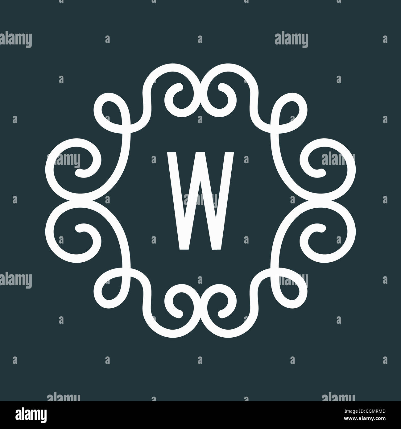White Vector Vintage Twirl Frame for W Letter Monogram Stock Photo