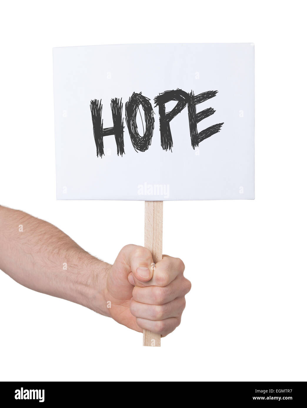 Hand holding sign, isolated on white - Hope Stock Photo
