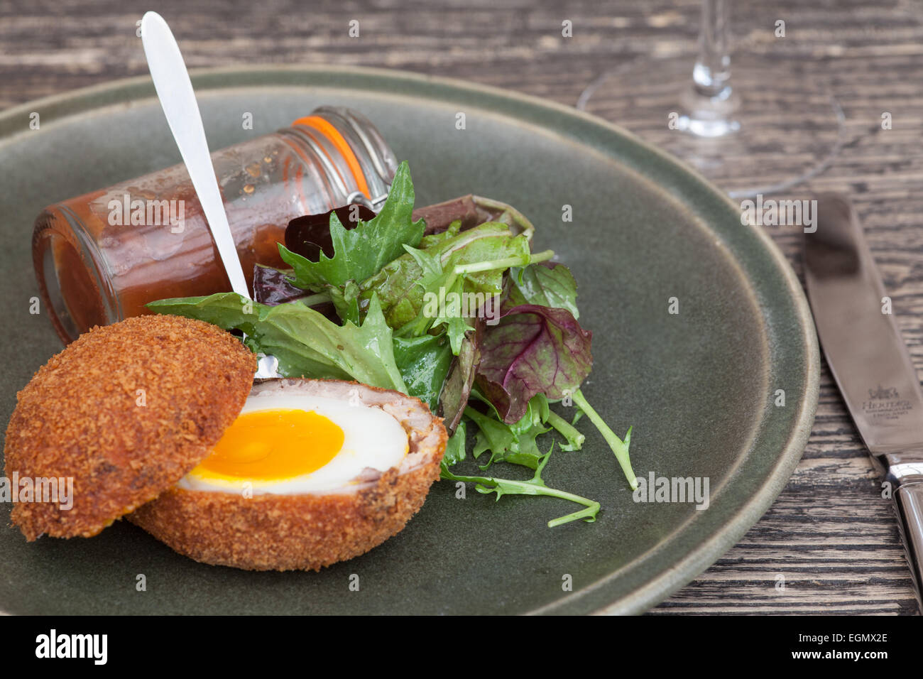 Scotch egg with a light salad Stock Photo