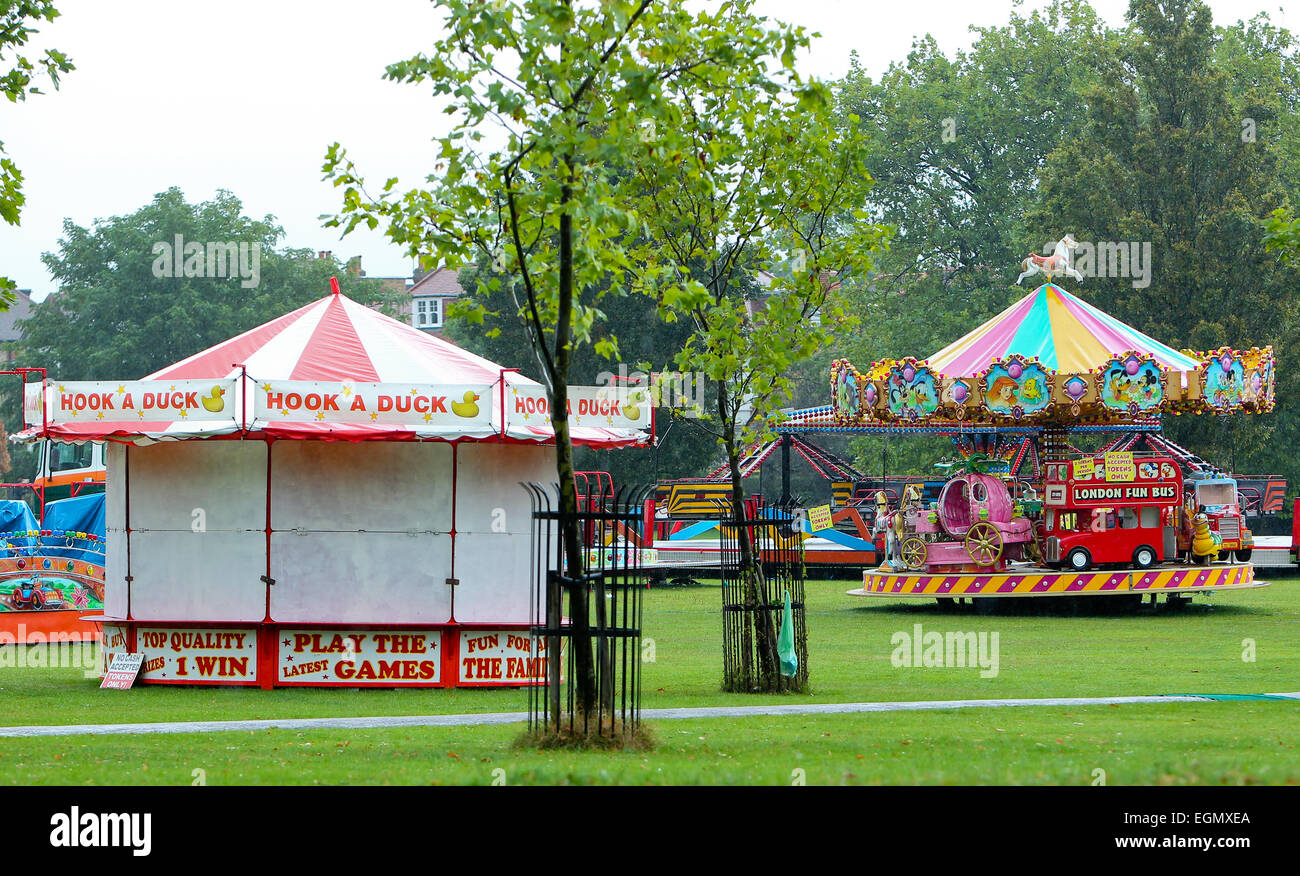 Heavy rain in London doesn't deter dog walkers or joggers in Hampstead