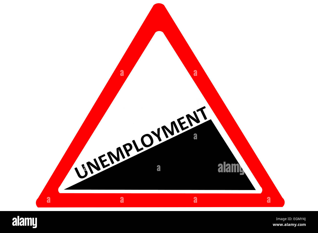 Unemployment increasing warning road sign isolated on white background Stock Photo