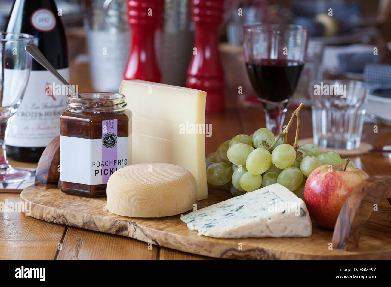 Cheese board with pickles for dessert Stock Photo
