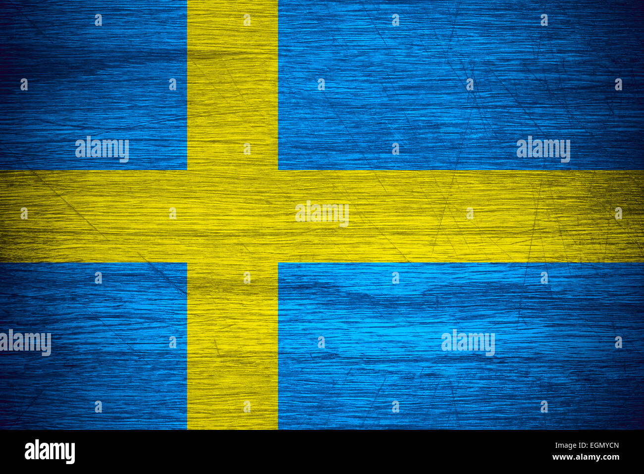 Sweden flag or Swedish banner on wooden texture Stock Photo