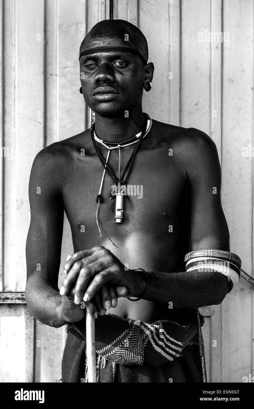Portrait Of A Man From The Mursi Tribe, Jinka, Omo Valley, Ethiopia Stock Photo