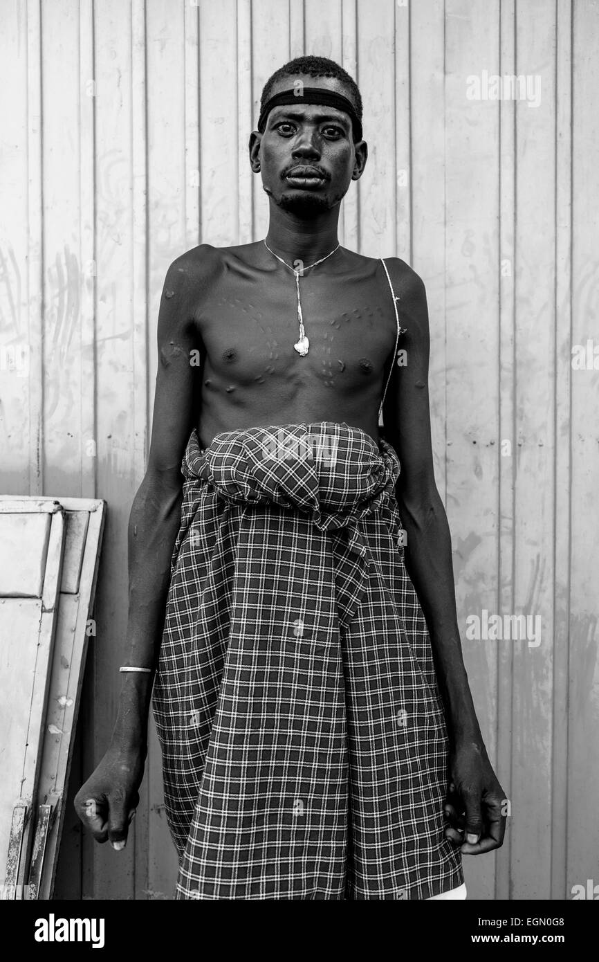 Portrait Of A Man From The Mursi Tribe, Jinka, Omo Valley, Ethiopia Stock Photo