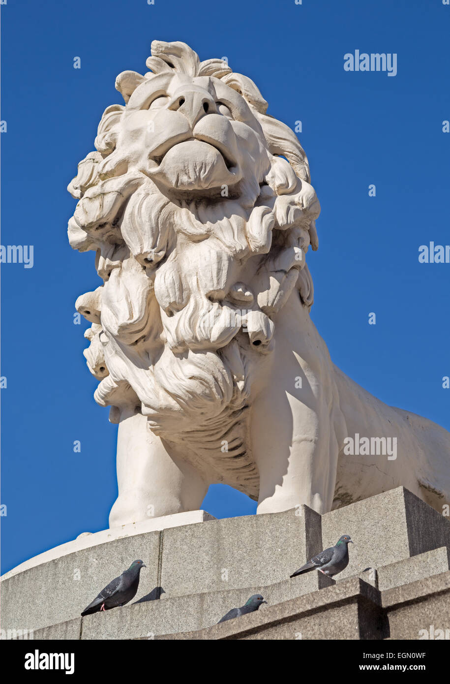 Stone lion sculpture on south side of Westminster bridge, London, UK