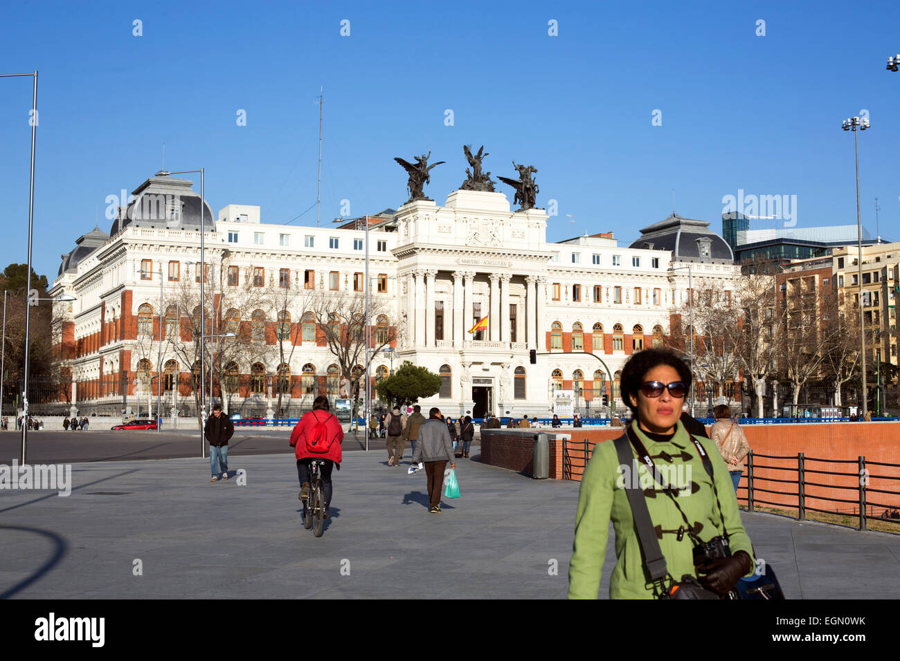 Ministry of Agriculture builiding woman green coat Stock Photo
