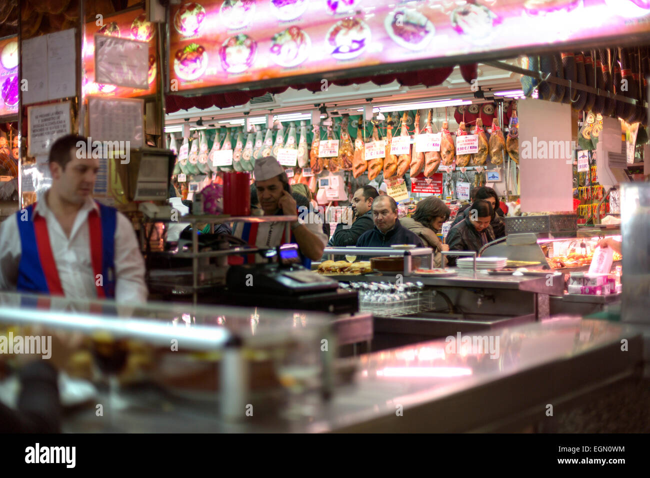 bar ham jamon crowded beer lunch stop tapas cafe Stock Photo
