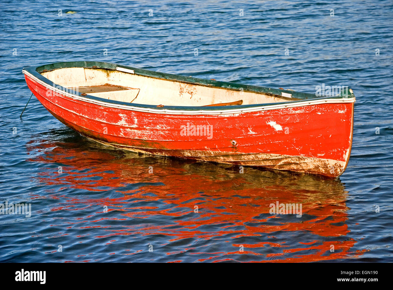 Red rowing boat moored on the River Teign Stock Photo Alamy