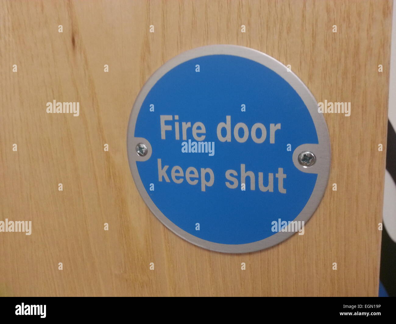 Fire door, Keep shut sign Stock Photo