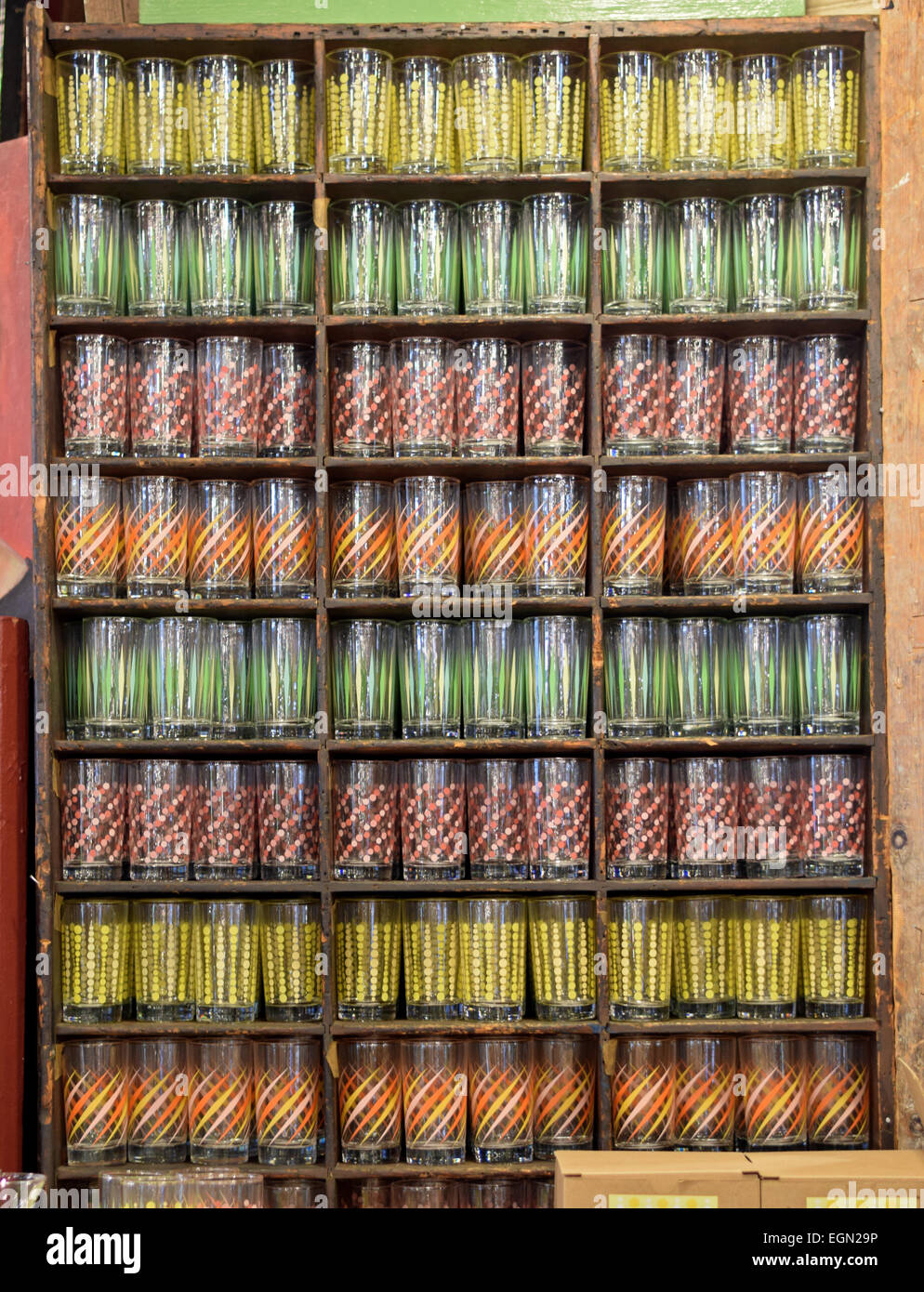 A display of fifties style glasses for sale at the Fish's Eddy at 889