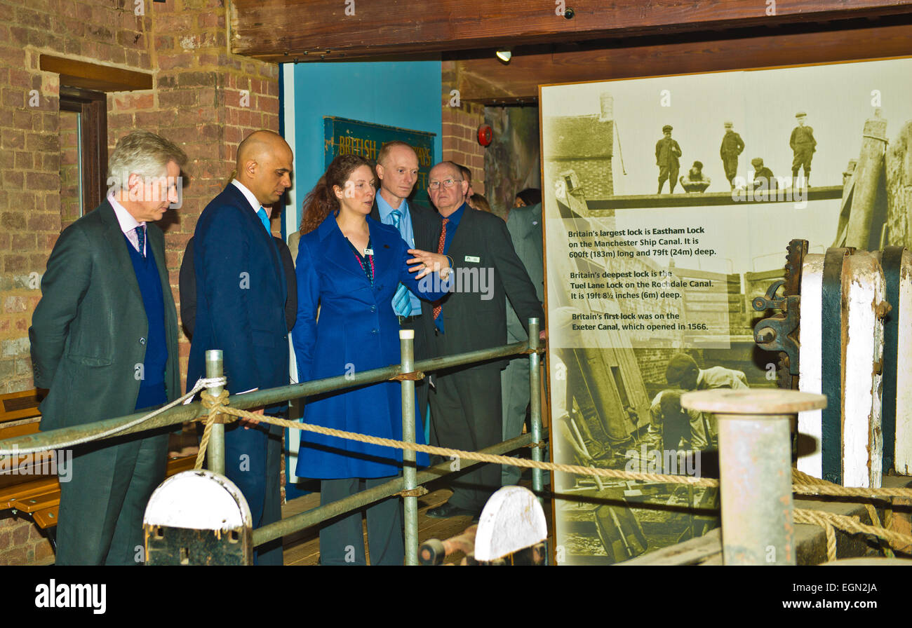 Gloucester, UK. 27th February, 2015. Sajid Javid Secretary of State for Culture, Media and Sport, visits Gloucester's Waterways Museum. During his visit he announced extra government funding for the project. Credit:  charlie bryan/Alamy Live News Stock Photo