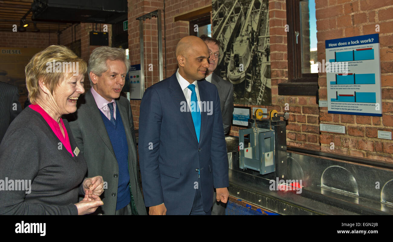 Gloucester, UK. 27th February, 2015. Sajid Javid Secretary of State for Culture, Media and Sport, visits Gloucester's Waterways Museum. During his visit he announced extra government funding for the project. Credit:  charlie bryan/Alamy Live News Stock Photo