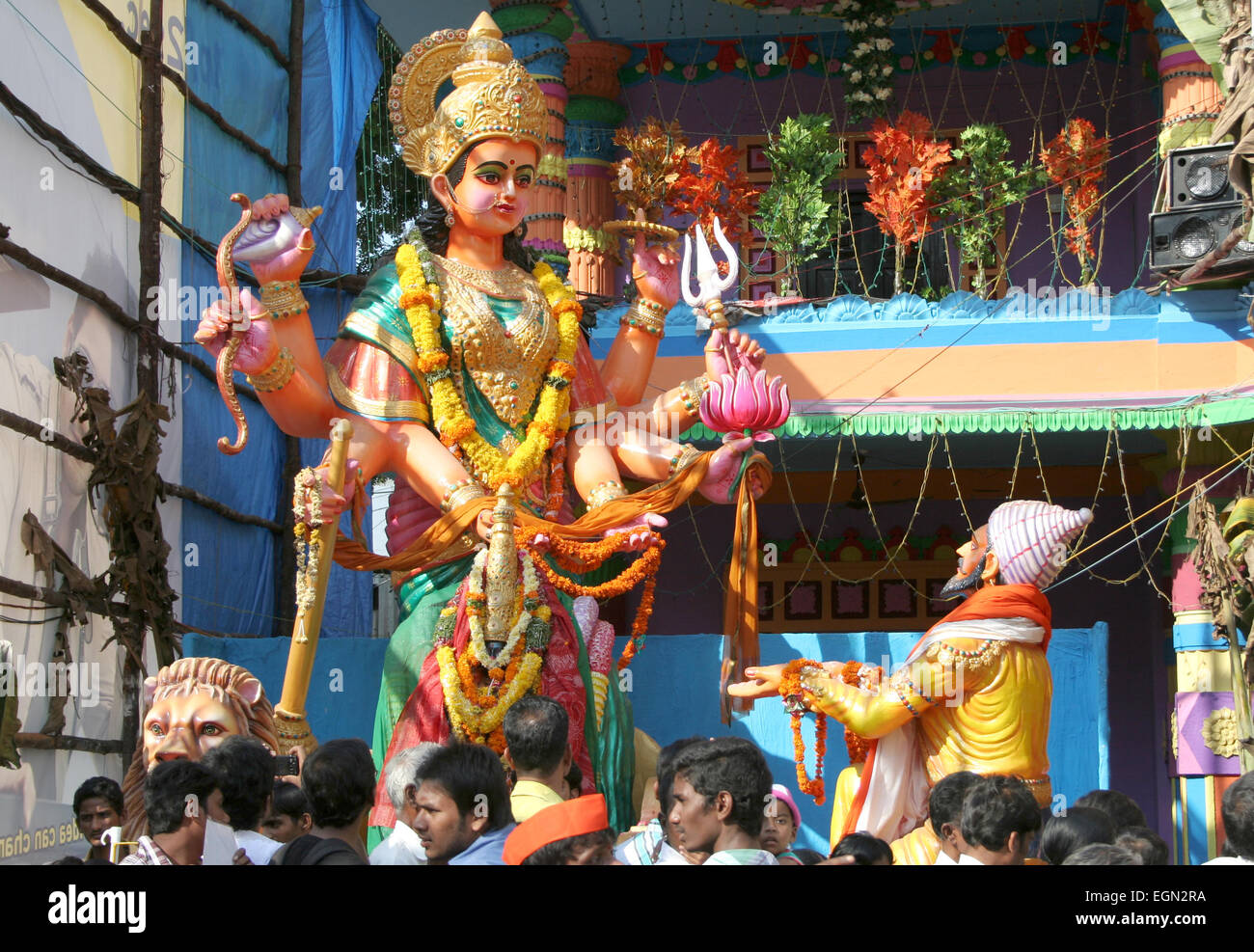 Shivaji offering prayer to durga during ganesh chathurthi Hindu festival,khairatabad,on 28